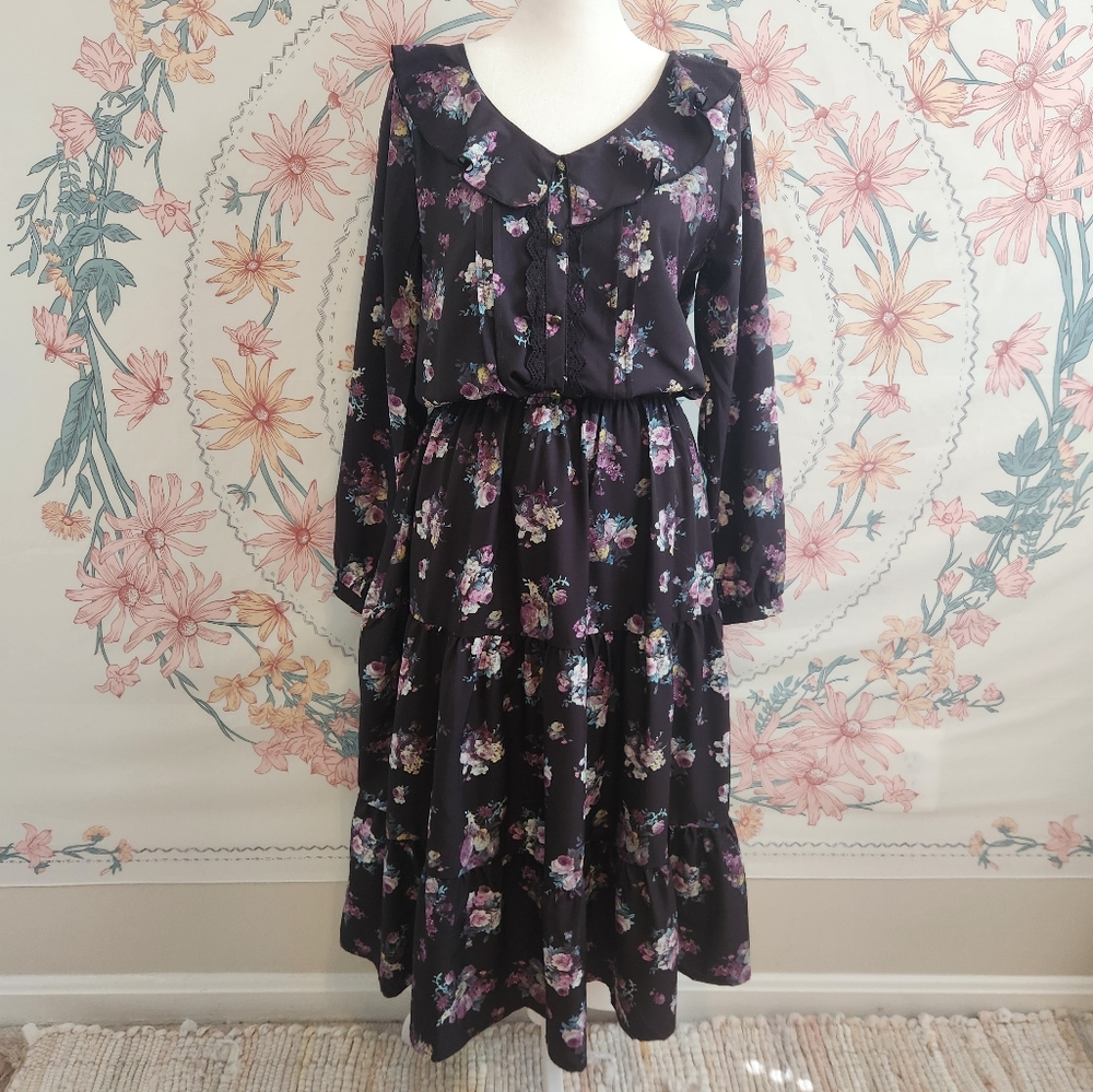Axes Femme purple floral maxi dress cottage core mori kei garden vampire core